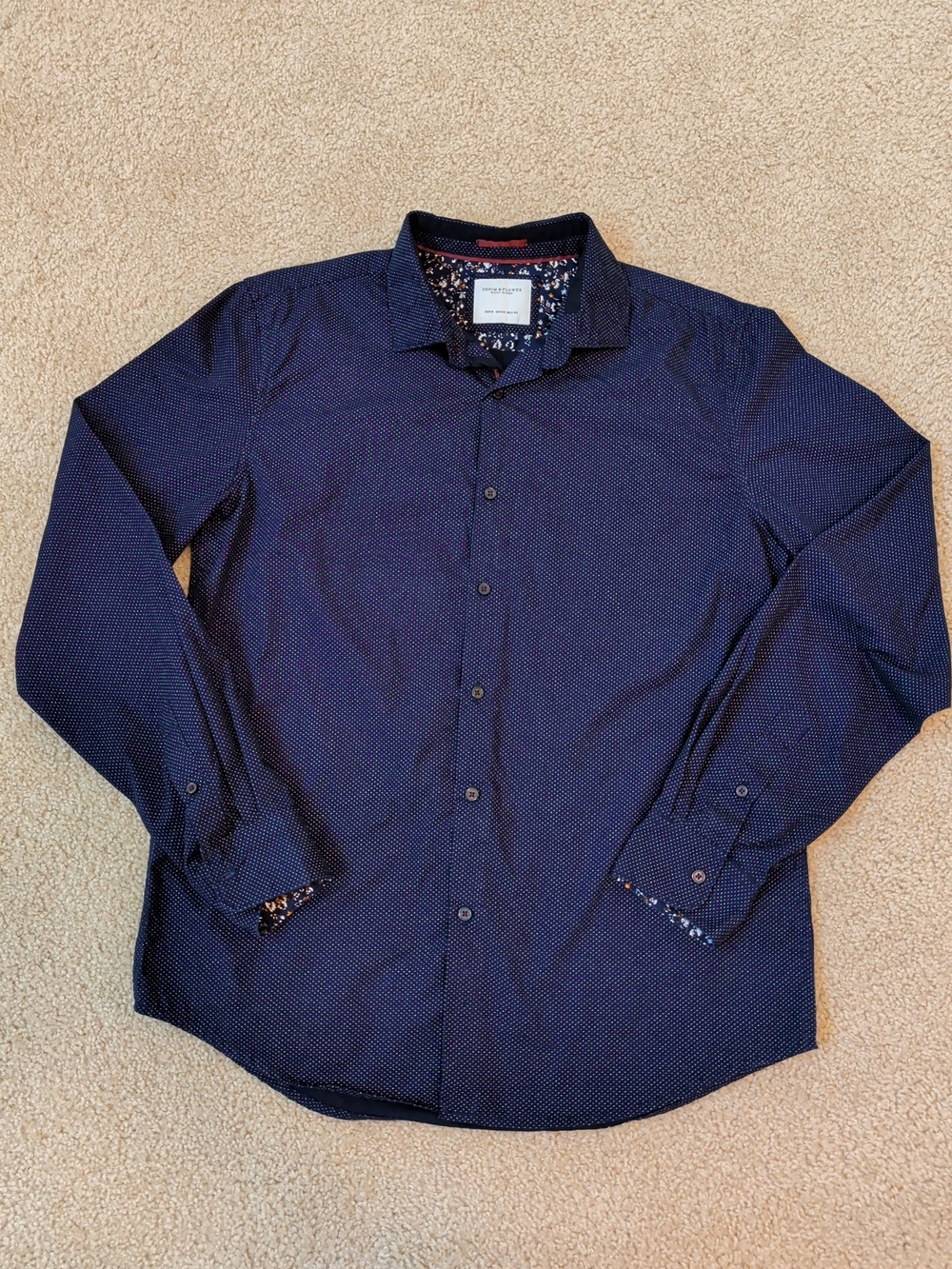 Denim & Flower Navy Microdot Button-Front Long Sleeve Shirt